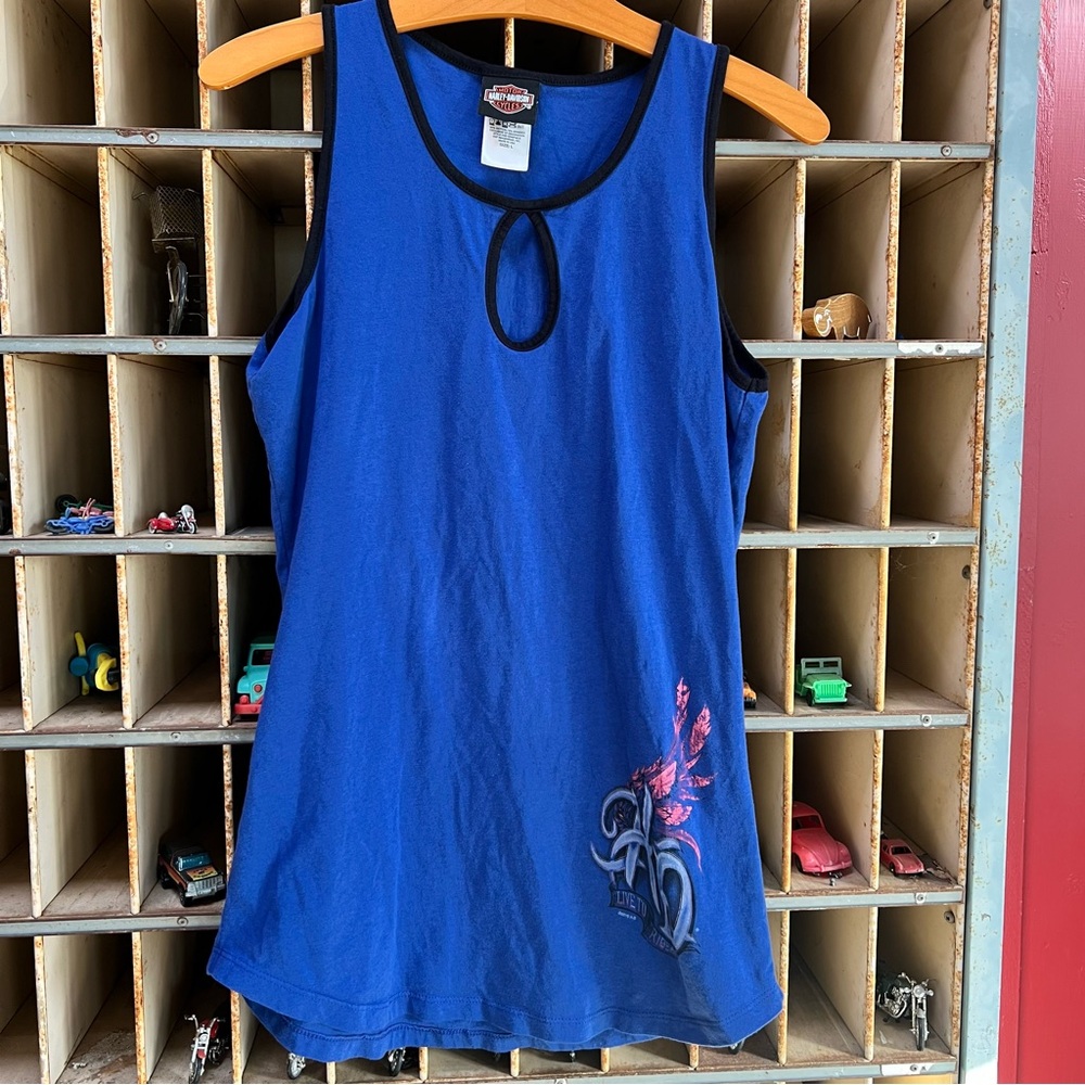 Harley Davidson *Wing Escape* Royal Blue Keyhole Sleeveless Tank Top Shirt L